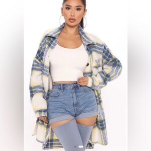 Fashion Nova Blue and Yellow Plaid Coat